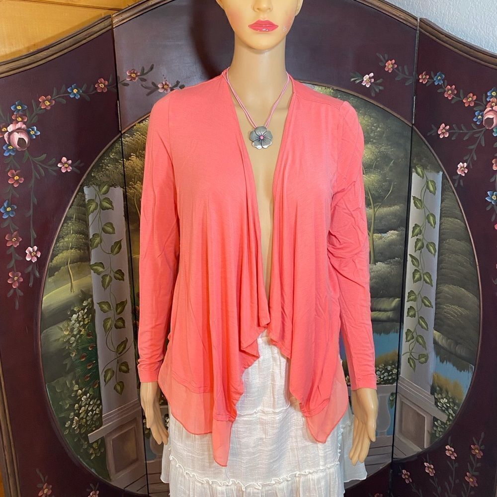 Lightweight Waterfall Cardigan Sweater XS Coral Pink - Picture 1 of 1